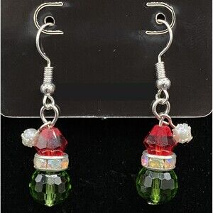 Handmade Grinch Style Glass with Crystal & Faux Pearl Earrings by Neanie-Bot